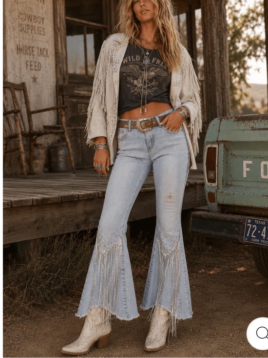 Boho Denim - Boho NWT Fringed Light Wash Flare Jeans S-M-L